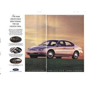 New Ford Taurus Car Sedan 1990s Vintage Print Ad 2 PAGE